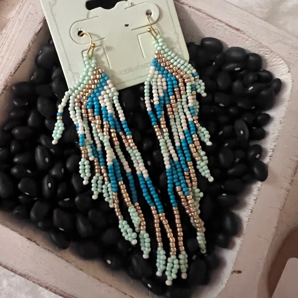 Beaded Geometric Dangle Earrings - Picture 3 of 7